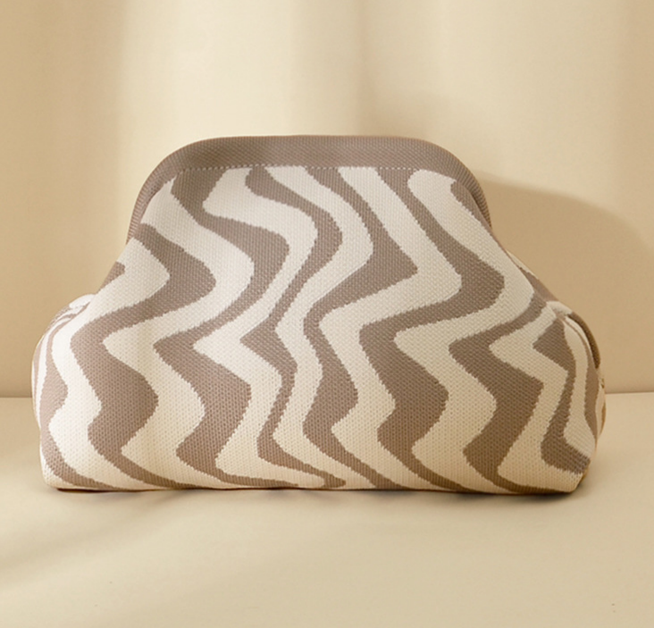 Stripe Knit Cosmetic Bag Wavy Pattern Storage Clutch