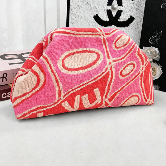 Stripe Knit Cosmetic Bag Geo Pattern Storage Clutch