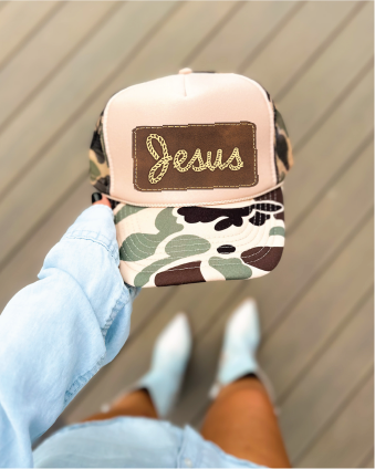 Jesus Faux Leather Patch Trucker Hat