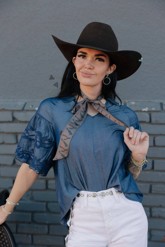 Sweet Water Stitch Denim Top