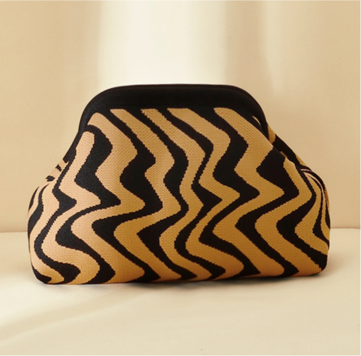 Stripe Knit Cosmetic Bag Wavy Pattern Storage Clutch