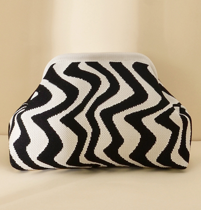 Stripe Knit Cosmetic Bag Wavy Pattern Storage Clutch