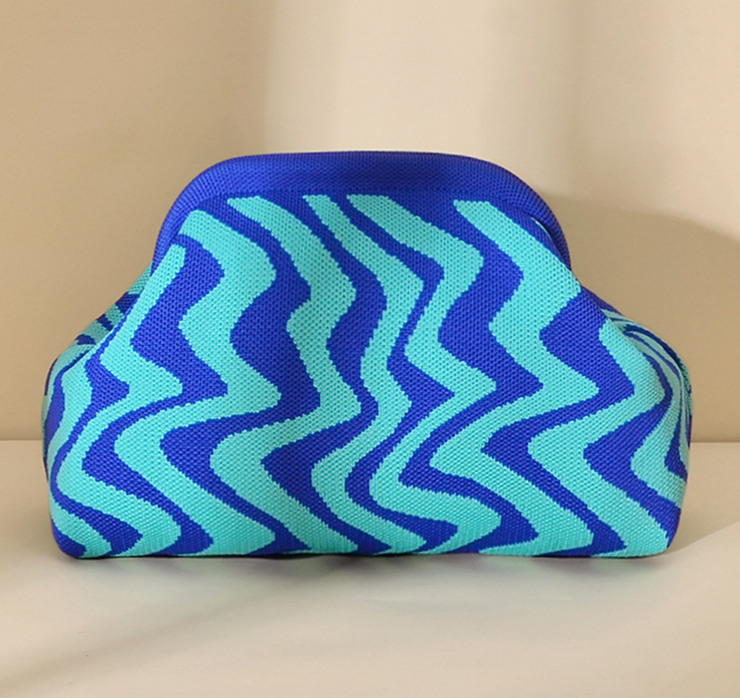 Stripe Knit Cosmetic Bag Wavy Pattern Storage Clutch