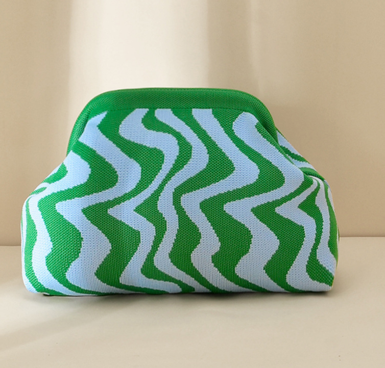 Stripe Knit Cosmetic Bag Wavy Pattern Storage Clutch