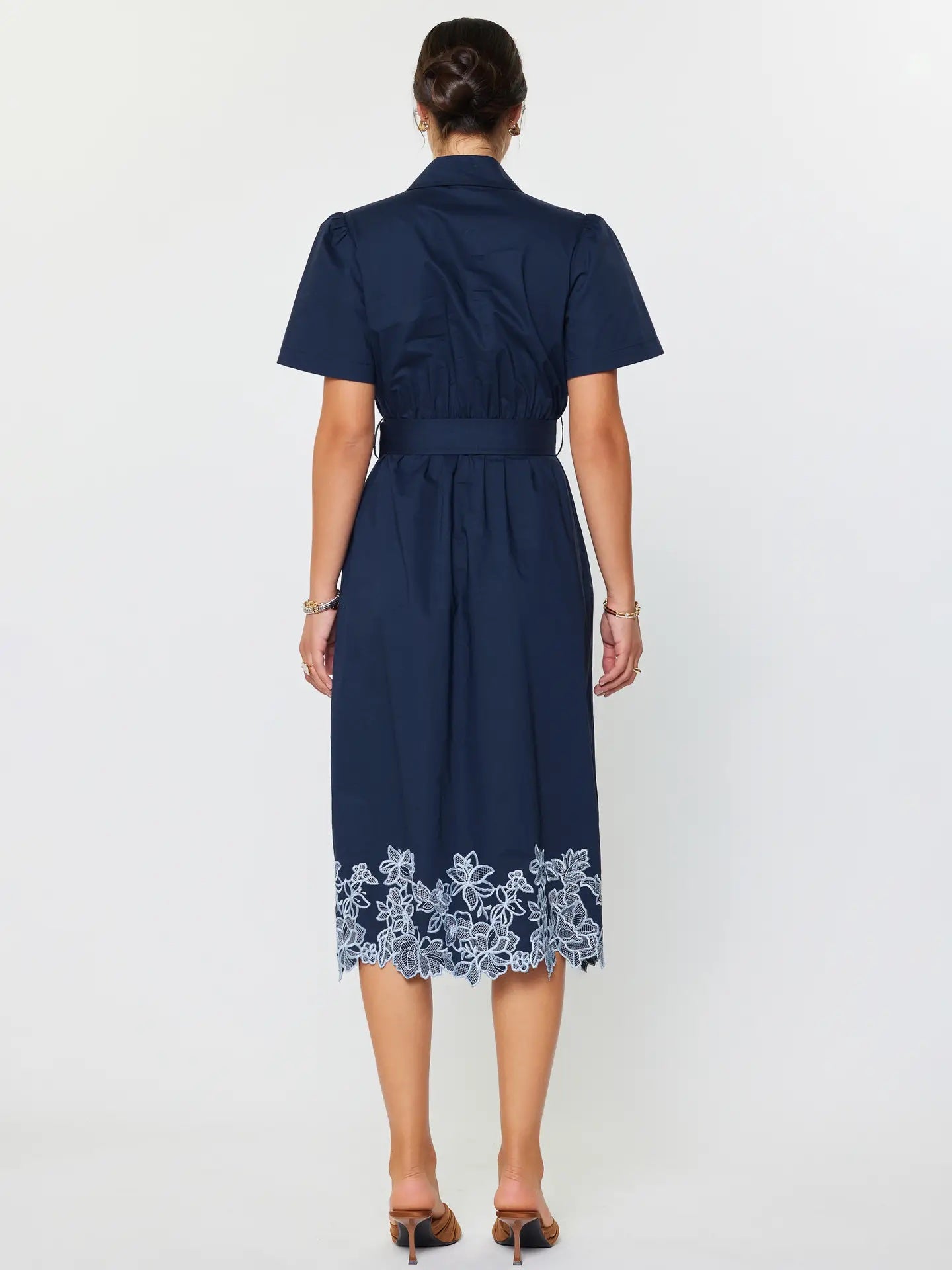 Embroidered Button Down Midi Dress