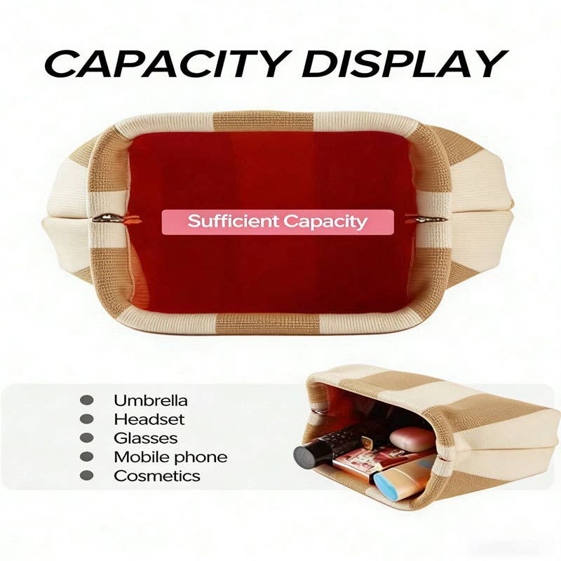 Stripe Knit Cosmetic Bag Geo Pattern Storage Clutch