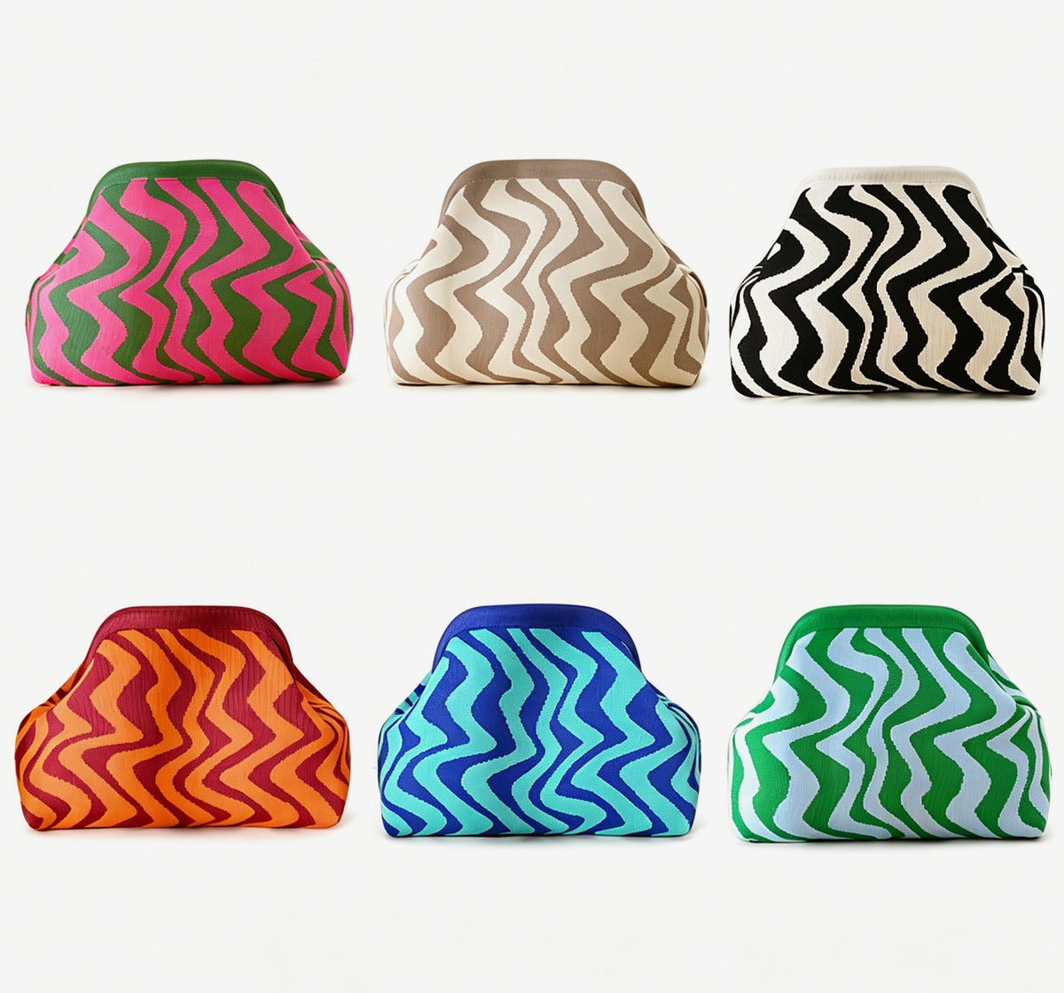 Stripe Knit Cosmetic Bag Wavy Pattern Storage Clutch