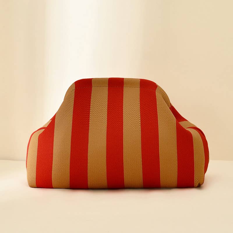 Stripe Knit Cosmetic Bag Geo Pattern Storage Clutch