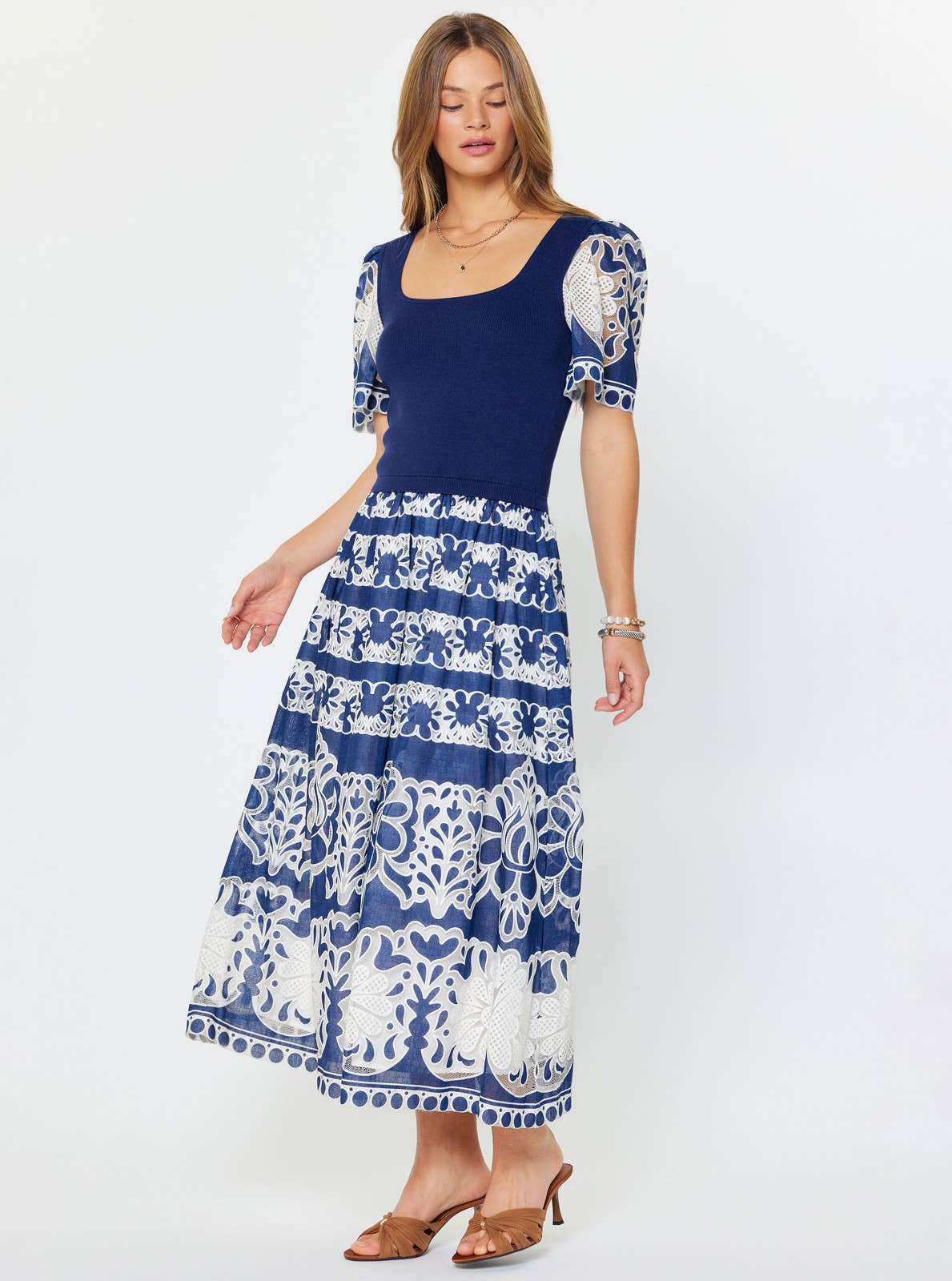 Lace Embroidered A-line Midi Dress