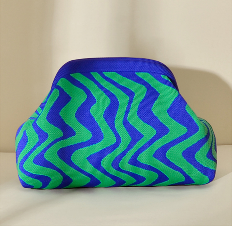 Stripe Knit Cosmetic Bag Wavy Pattern Storage Clutch