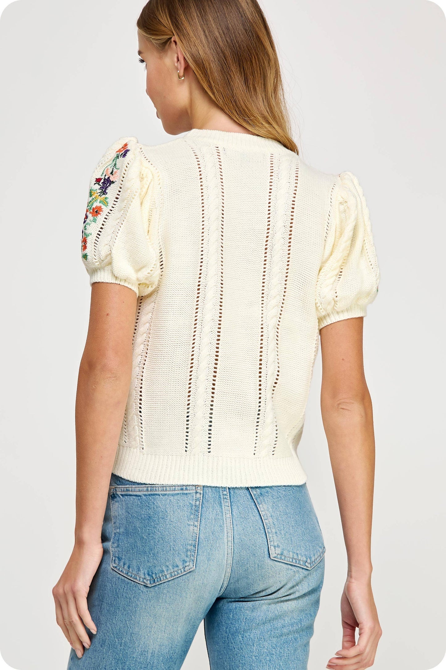 Floral Embroidered Pointelle Knitted Top
