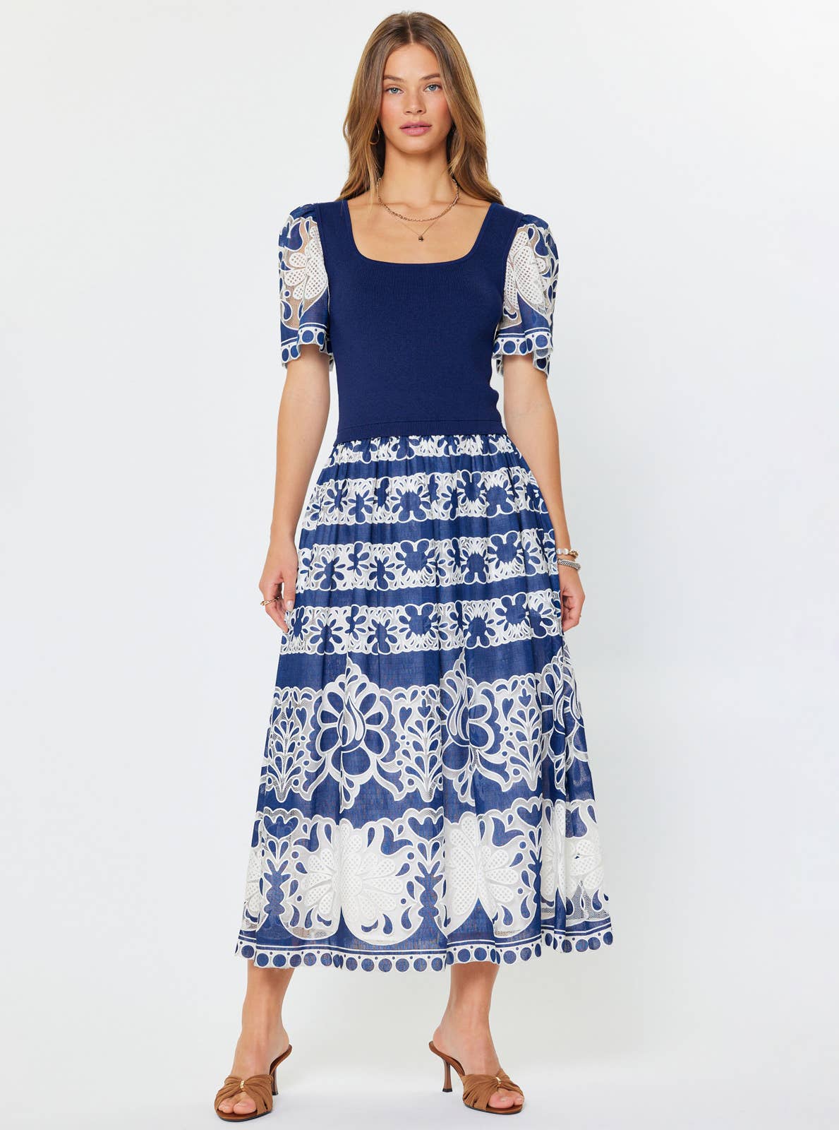 Lace Embroidered A-line Midi Dress
