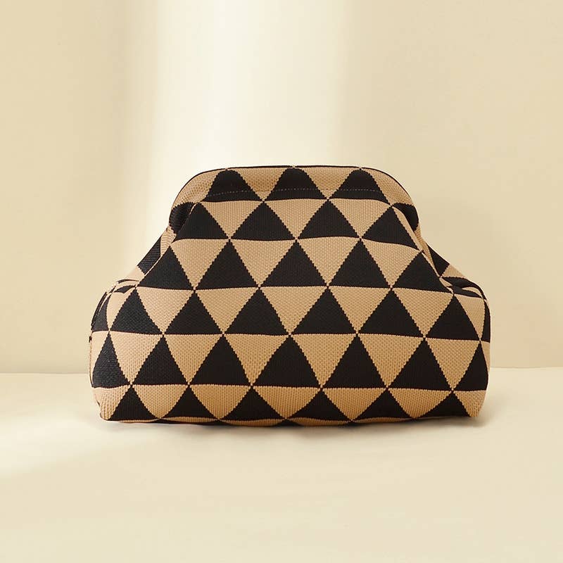 Stripe Knit Cosmetic Bag Geo Pattern Storage Clutch