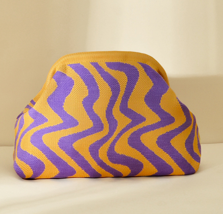 Stripe Knit Cosmetic Bag Wavy Pattern Storage Clutch